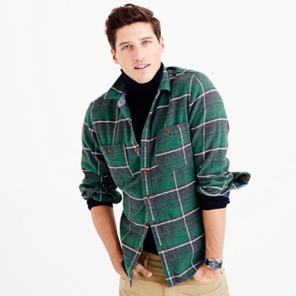 J.Crew Wallace & Barnes Other - J.Crew Wallace & Barnes Men’s Green Plaid Flannel Shirt, 100% Cotton, Sz Medium